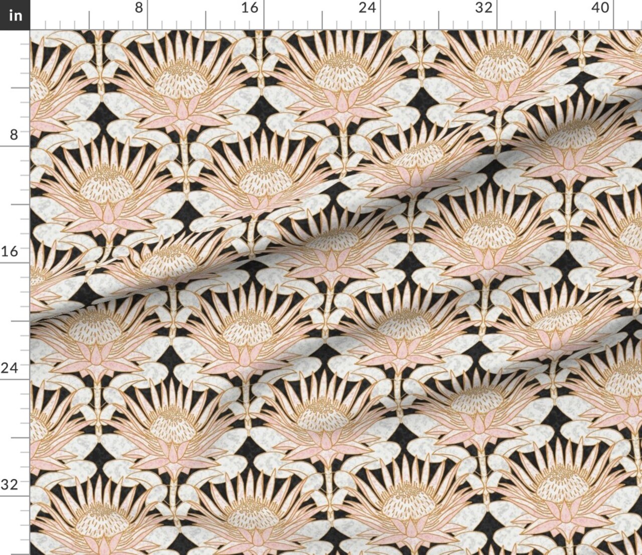 Art Deco King Protea Blush Pink Floral Botanical Flower Custom Printed Fabric by Spoonflower Various Fabrics by the Yard or Fat Quarter